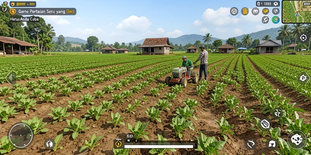 Gameplay <strong>8HHH</strong> yang seru menampilkan pertanian yang kaya warna.