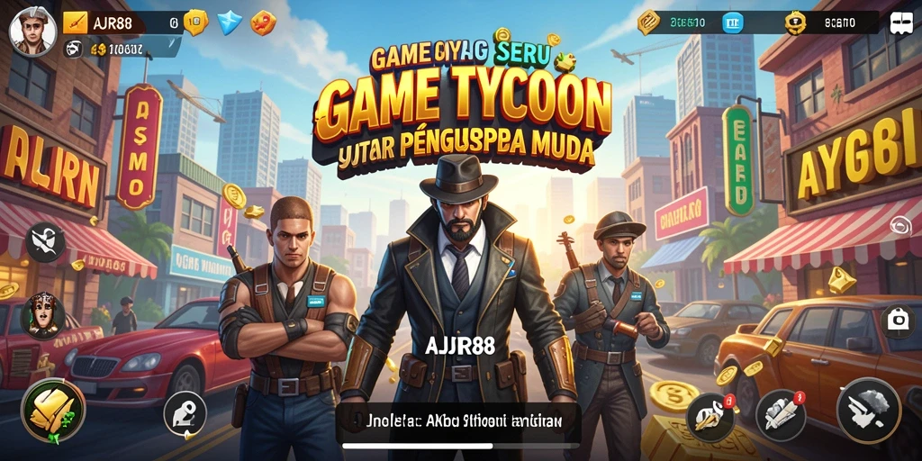 Screenshot gameplay AJR88 yang menampilkan suasana bisnis yang dinamis.