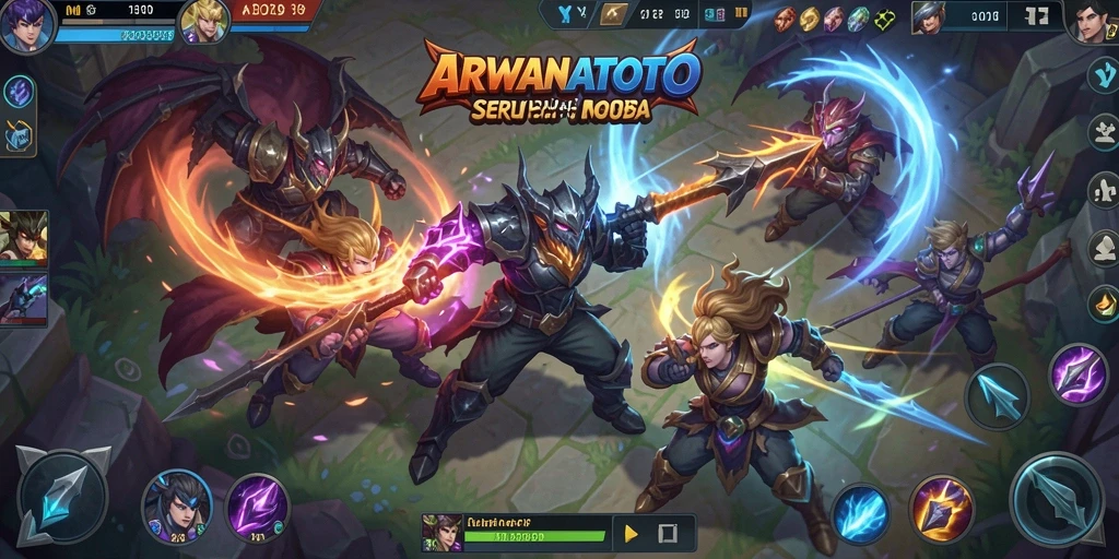 Tampilan seru dari gameplay ARWANATOTO di arena MOBA.