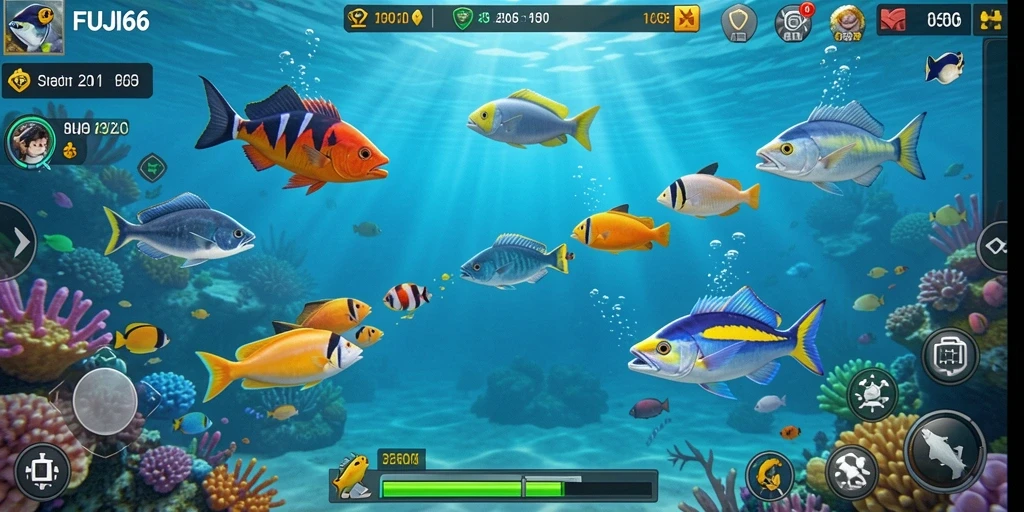 Gameplay menembak ikan yang menarik dan menegangkan.