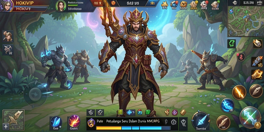 Screenshot gameplay HOKIVIP memperlihatkan pertarungan epik di dunia fantasi.