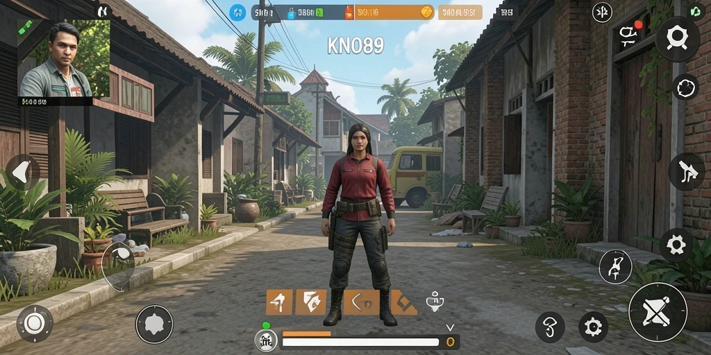 Screenshot gameplay KNO89 menampilkan interaksi dalam dunia simulasi yang dinamis.