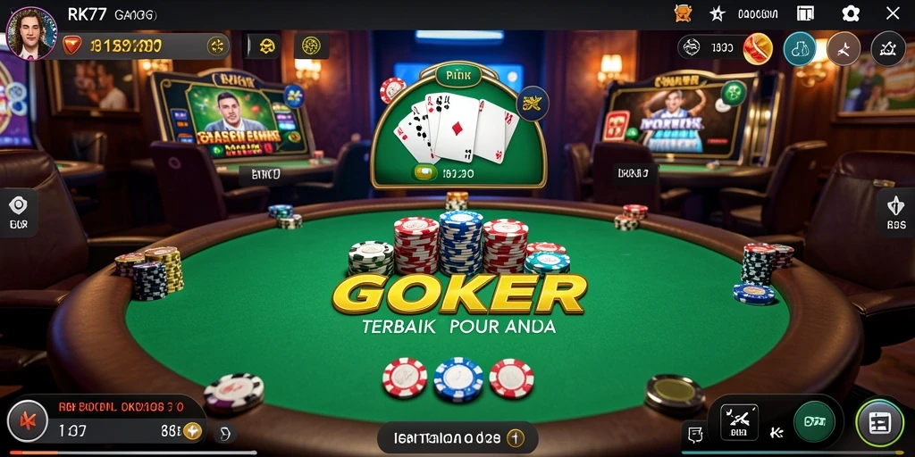 Tampilan gameplay RK77 yang menarik dengan suasana Poker yang autentik.