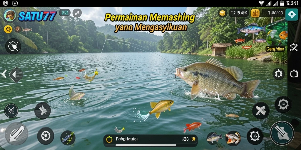 Tampilan gameplay memancing SATU77 yang mengesankan dan seru.