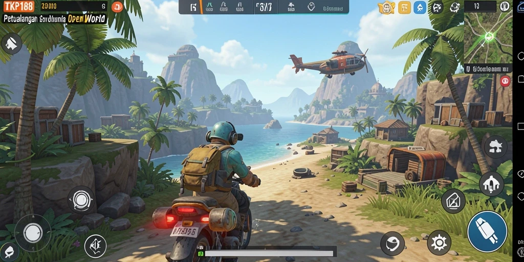 Screenshot menunjukkan petualangan seru di dunia Open World.